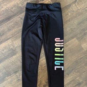 Justice Girls Black Leggings with Glitter Rainbow Logo Size 12